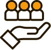 A palm holding up three individuals icon